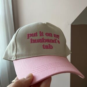 Pink and Tan Cap with Embroidered Text